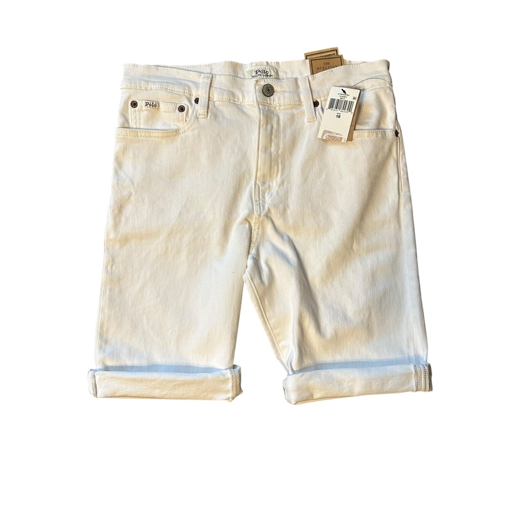 Polo Ralph Lauren Sullivan Slim Stretch Denim Shorts Big Boys 18 White NWT